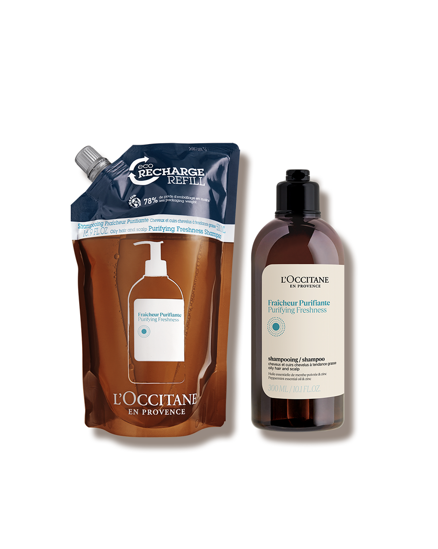 Duo Shampoing Fra&icirc;cheur Purifiante 300ml et sa recharge | L&rsquo;Occitane en Provence